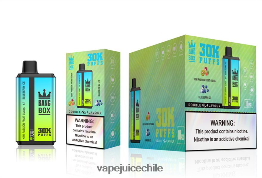 Cigarro Electrónico Chile N64Z0H65 kiwi, maracuyá, guayaba y helado de arándanos - Bang Box 30000 inhalaciones de dos sabores.