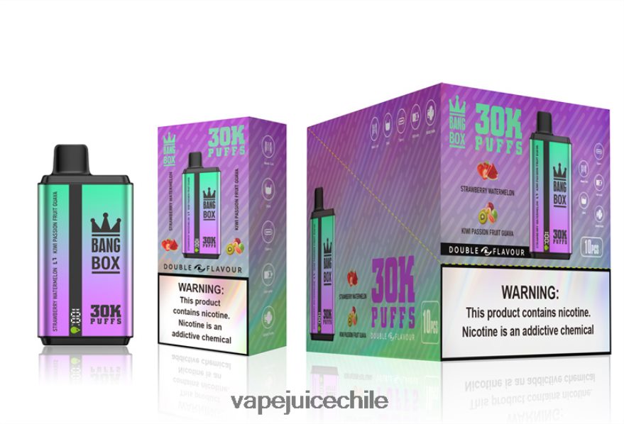 Cigarro Electrónico Chile N64Z0H70 fresa sandía y kiwi maracuyá guayaba - Bang Box 30000 inhalaciones de dos sabores.