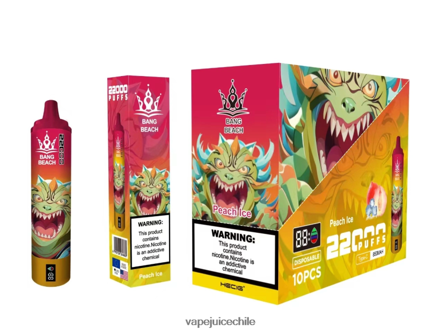 Vape Chile N64Z0H16 hielo de durazno - Bang Beach Pantalla inteligente de 22000 inhalaciones.