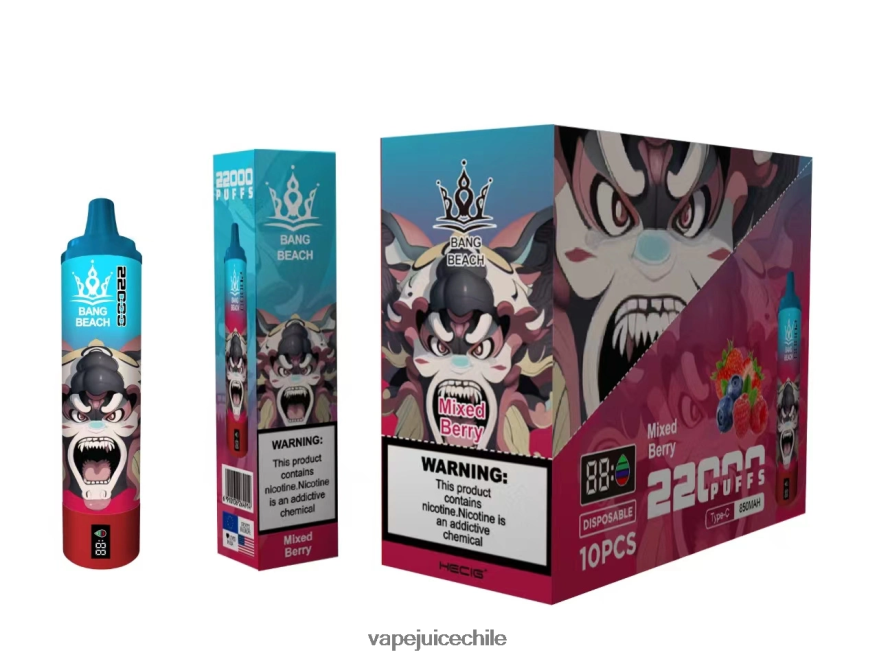 Vape Chile N64Z0H21 bayas mixtas - Bang Beach Pantalla inteligente de 22000 inhalaciones.