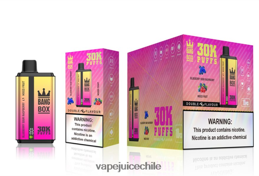 Vape Chile N64Z0H66 arándanos, frambuesa ácida y frutas mixtas - Bang Box 30000 inhalaciones de dos sabores.