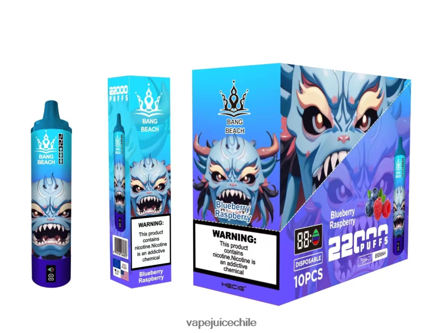 Vape Desechable N64Z0H14 frambuesa arándano - Bang Beach Pantalla inteligente de 22000 inhalaciones.