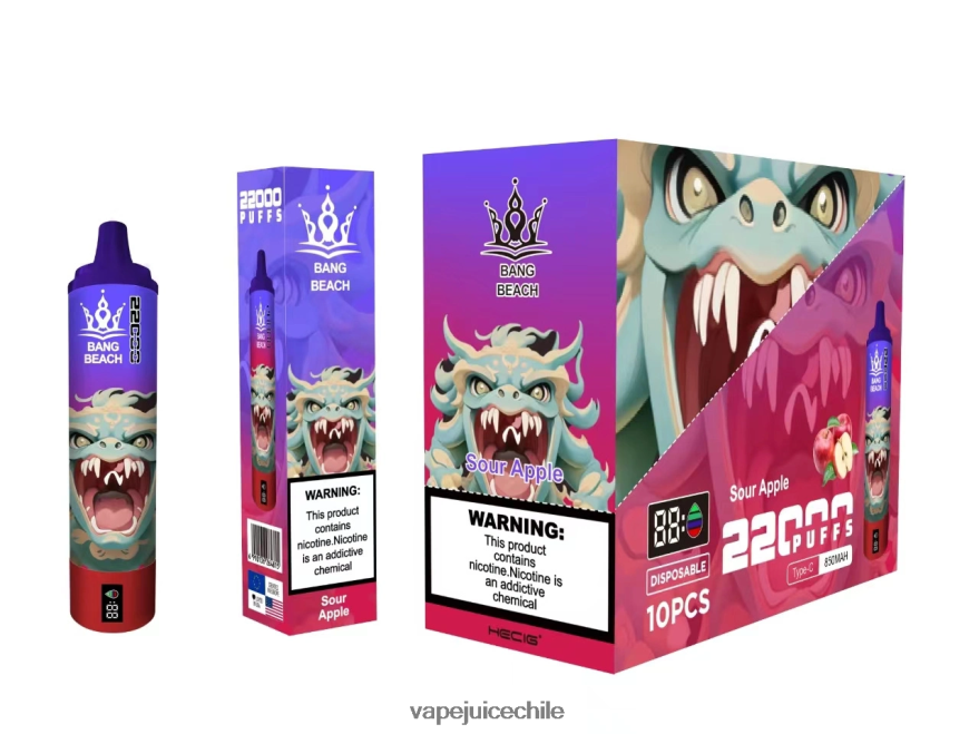 Vape Recargable N64Z0H13 manzana agria - Bang Beach Pantalla inteligente de 22000 inhalaciones.