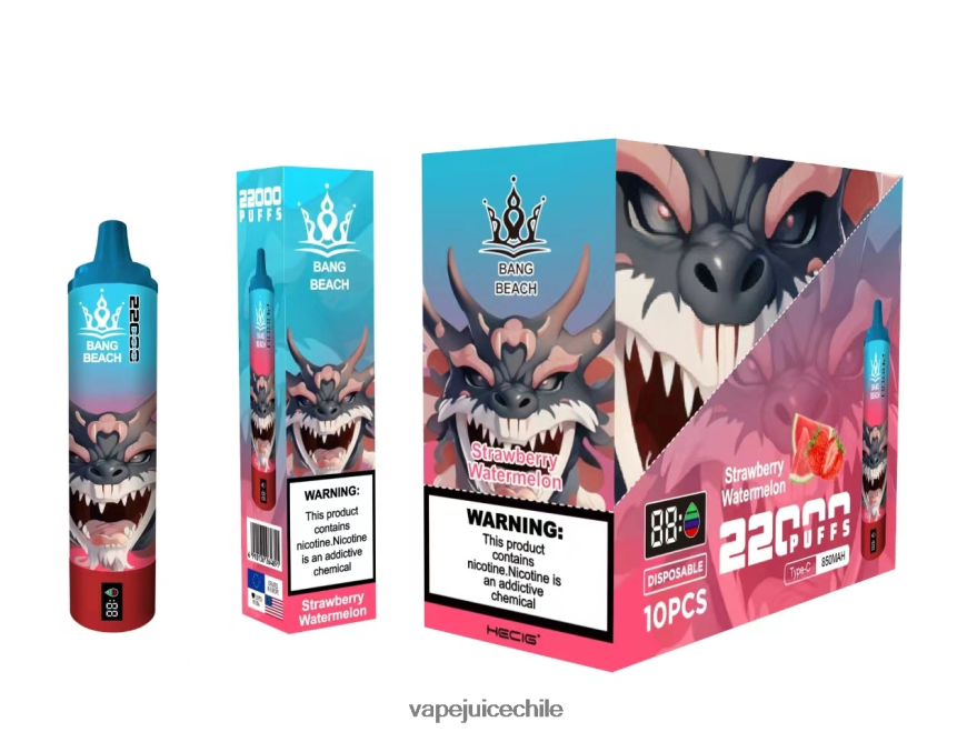 Vape Recargable N64Z0H23 sandia fresa - Bang Beach Pantalla inteligente de 22000 inhalaciones.