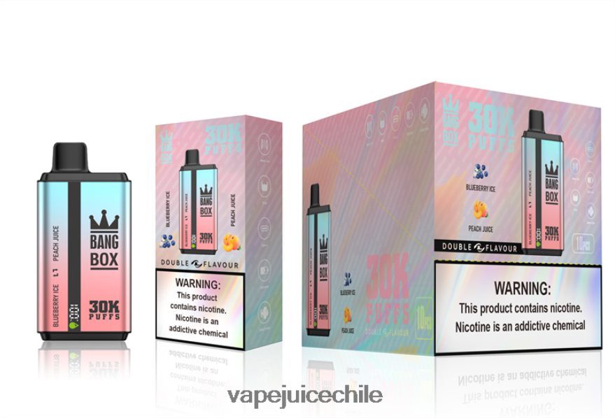 Vape Recargable N64Z0H63 hielo de arándanos y jugo de durazno - Bang Box 30000 inhalaciones de dos sabores.